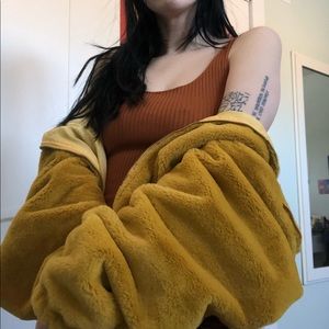 Yellow faux fur coat